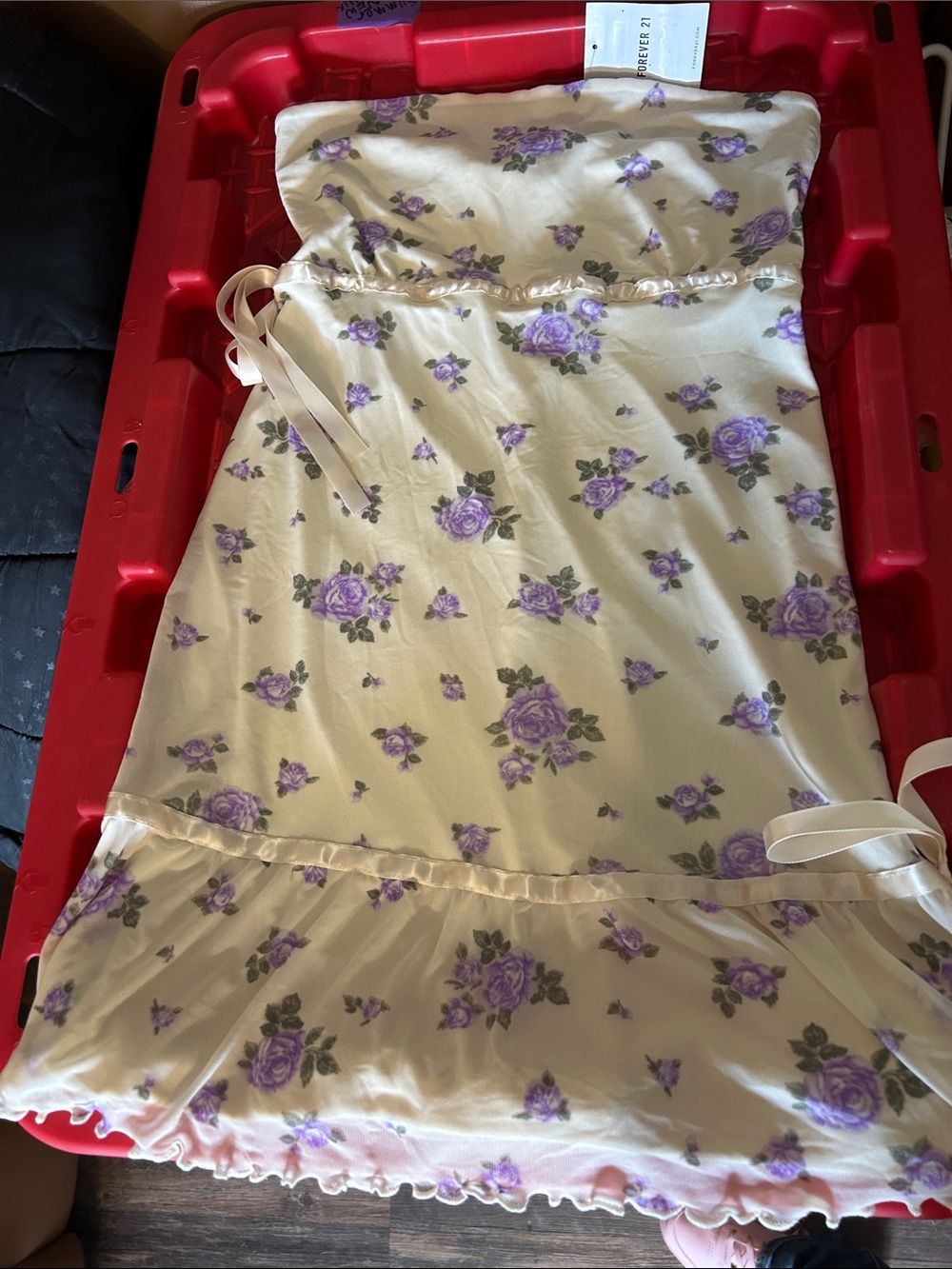 Forever 21 Cream Slip Dress with Purple Rose Print